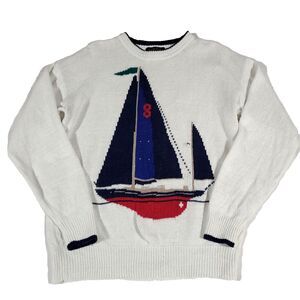 Vtg Nautical sailing Sweater Oakton M Linen Cotton Blend Old Money Preppy Sail